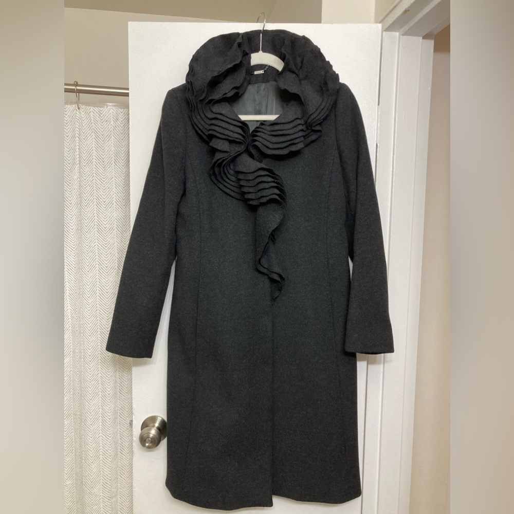 Elie Tahari wool peacoat, ruffle collar